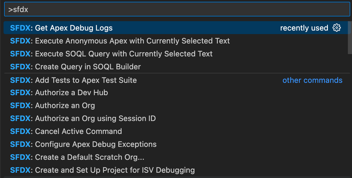 SFDX Command Palette