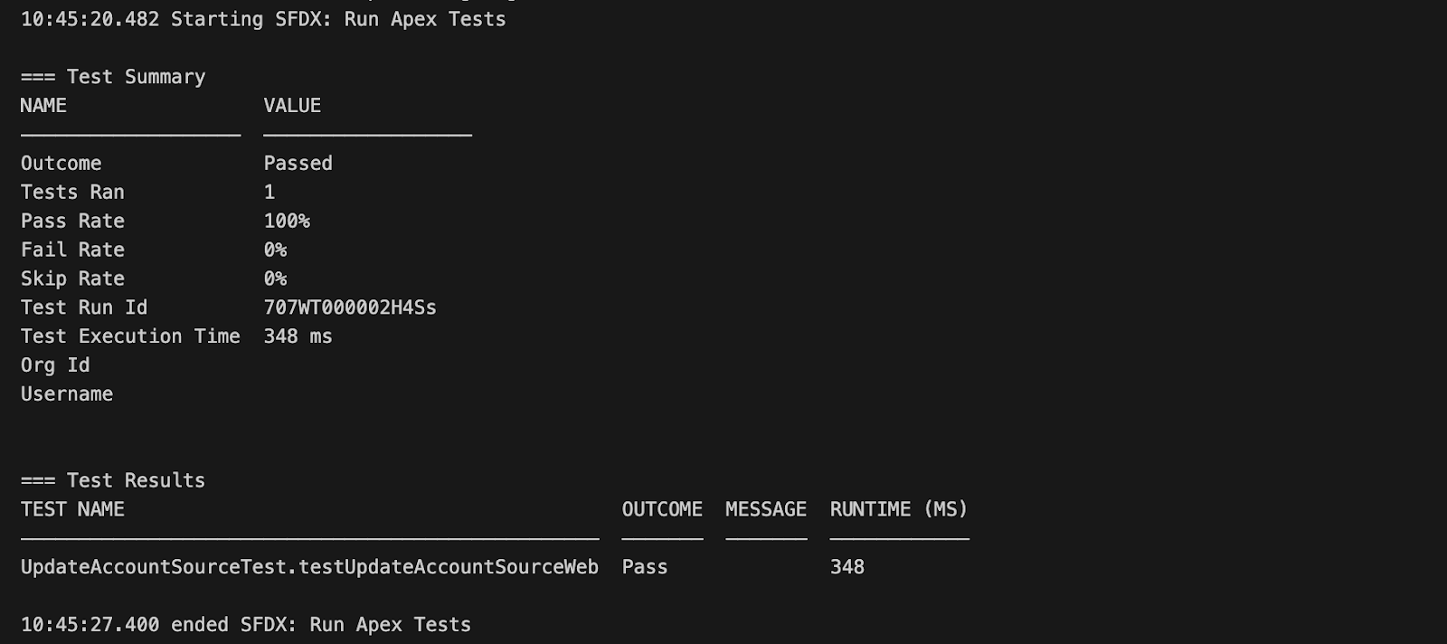 Apex Run Test Results